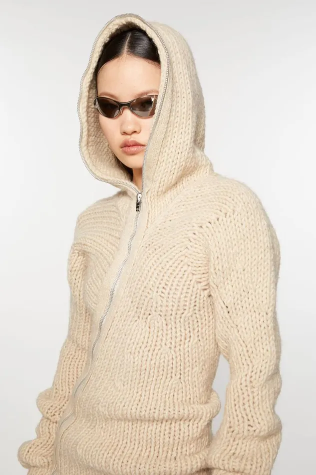 Acne Studios Knit Hooded Dress Ecru Beige Women Dresses