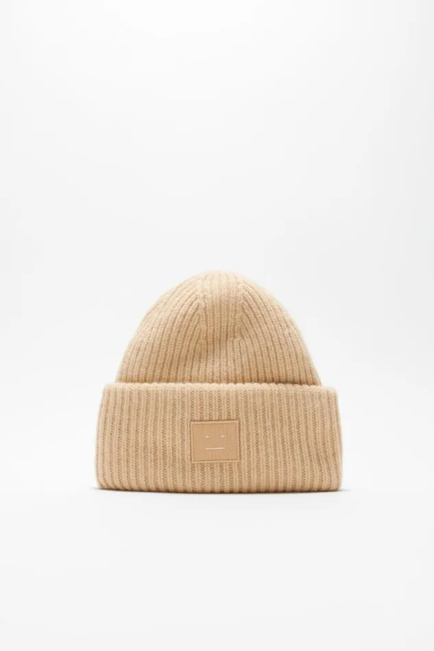 Acne Studios Large Face Logo Beanie Biscuit Beige Women Face Collection