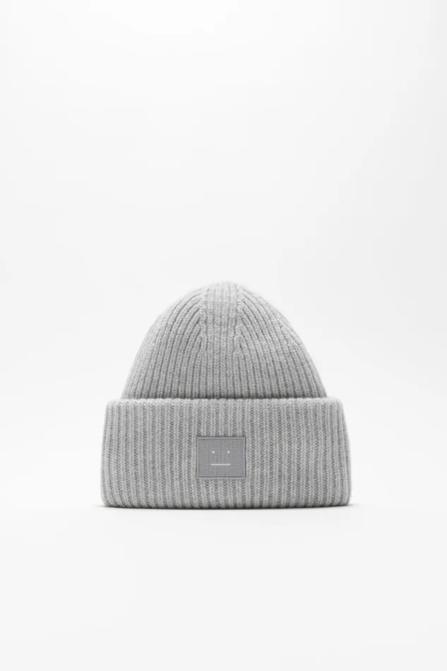 Acne Studios Large Face Logo Beanie Light Grey Melange Women Face Collection