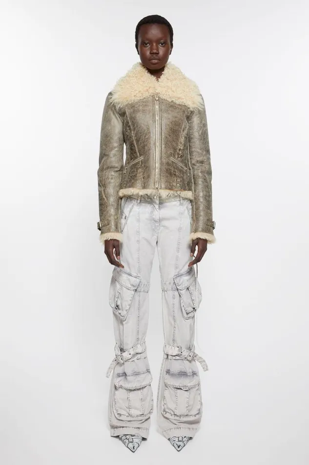 Acne Studios Leather Shearling Jacket Greybeige Women Outerwear