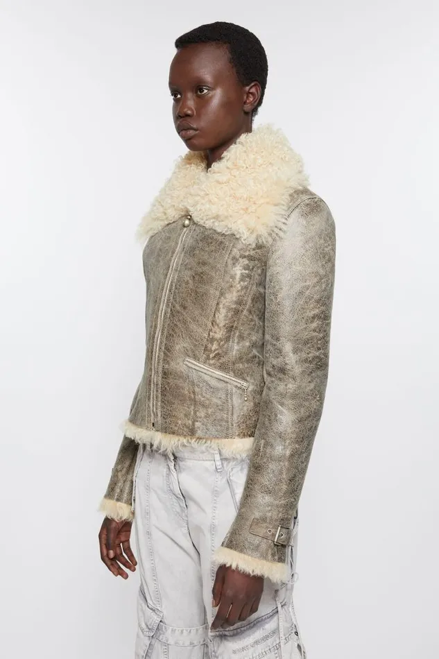 Acne Studios Leather Shearling Jacket Greybeige Women Outerwear Acne Studios Leather Shearling Jacket Greybeige Women Outerwear