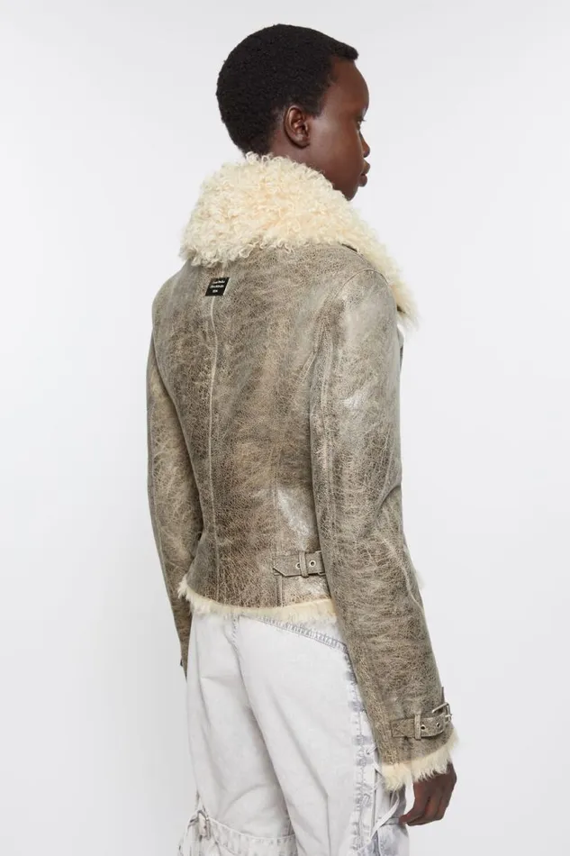 Acne Studios Leather Shearling Jacket Greybeige Women Outerwear Acne Studios Leather Shearling Jacket Greybeige Women Outerwear