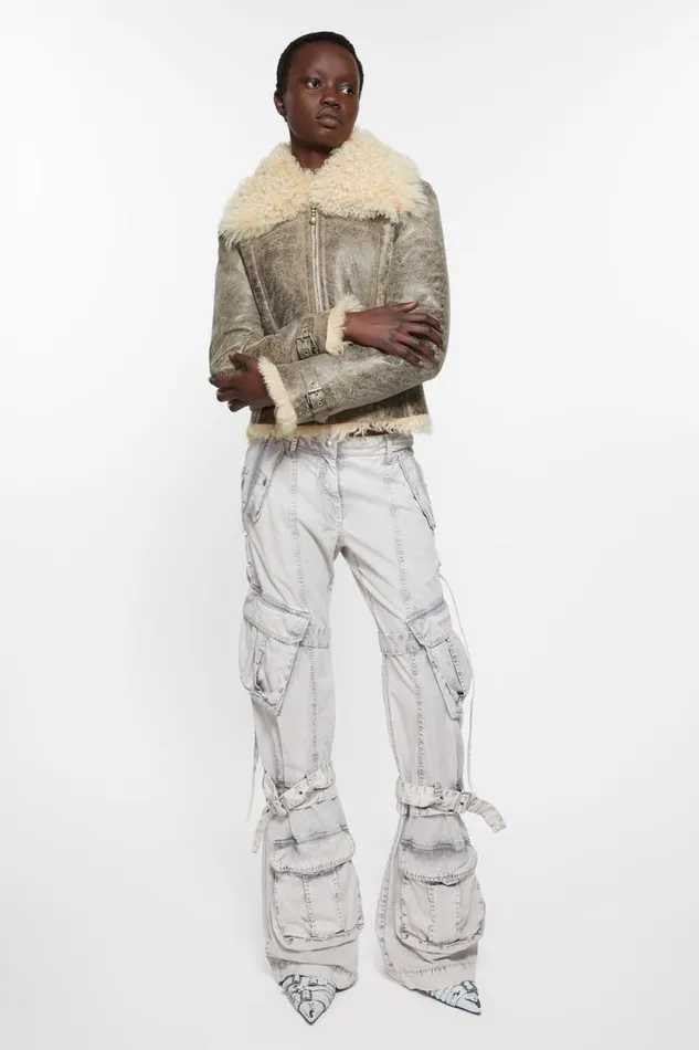 Acne Studios Leather Shearling Jacket Greybeige Women Outerwear Acne Studios Leather Shearling Jacket Greybeige Women Outerwear