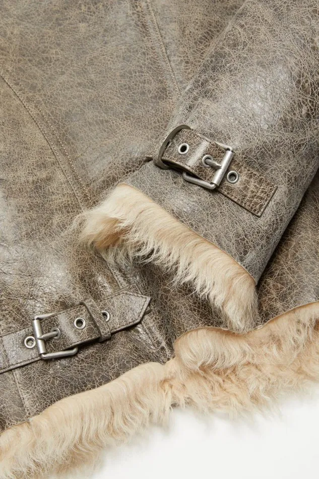 Acne Studios Leather Shearling Jacket Greybeige Women Outerwear Acne Studios Leather Shearling Jacket Greybeige Women Outerwear