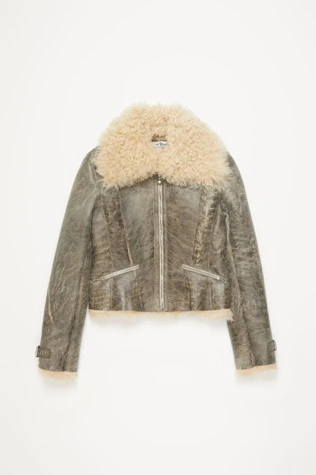 Acne Studios Leather Shearling Jacket Greybeige Women Outerwear Acne Studios Leather Shearling Jacket Greybeige Women Outerwear