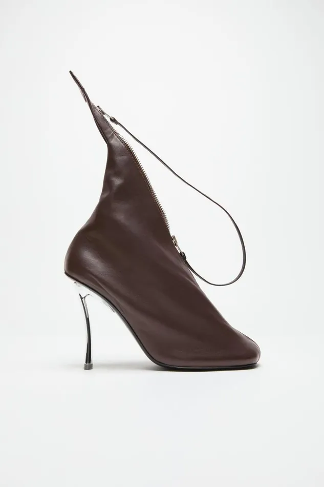 Acne Studios Leather Zip Heels Dark Brown Women Shoes