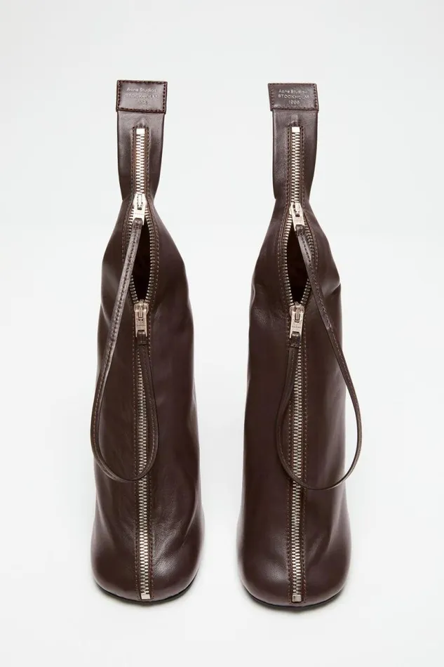 Acne Studios Leather Zip Heels Dark Brown Women Shoes