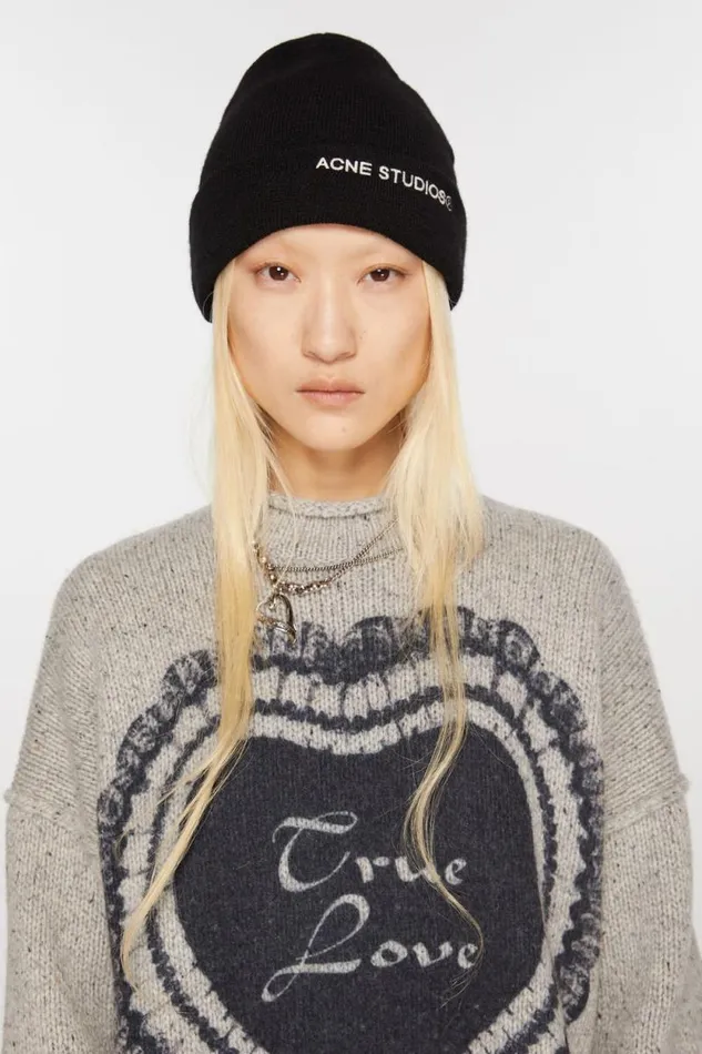 Acne Studios Logo Beanie Black Men Hats Acne Studios Logo Beanie Black Men Hats