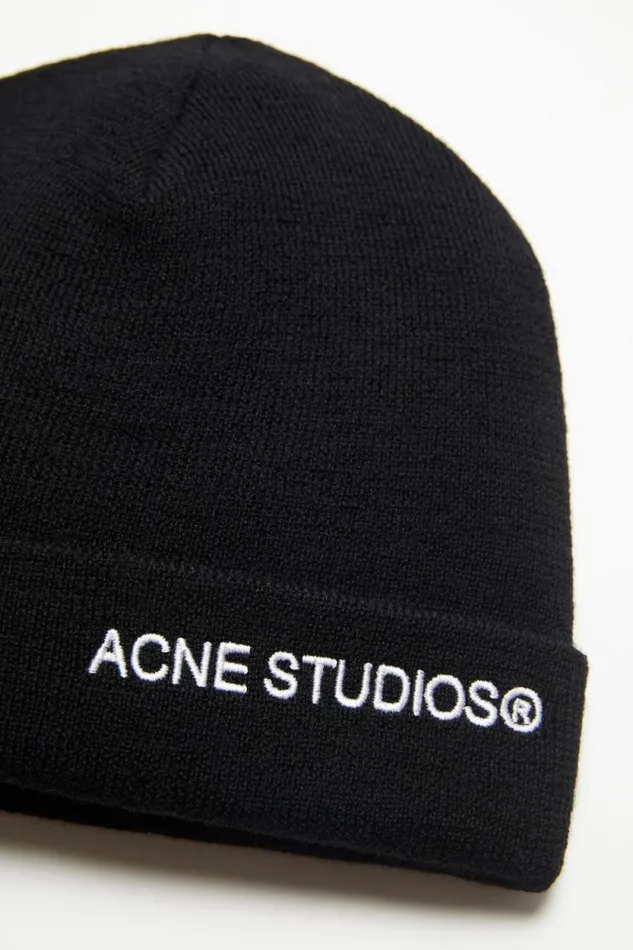 Acne Studios Logo Beanie Black Men Hats Acne Studios Logo Beanie Black Men Hats