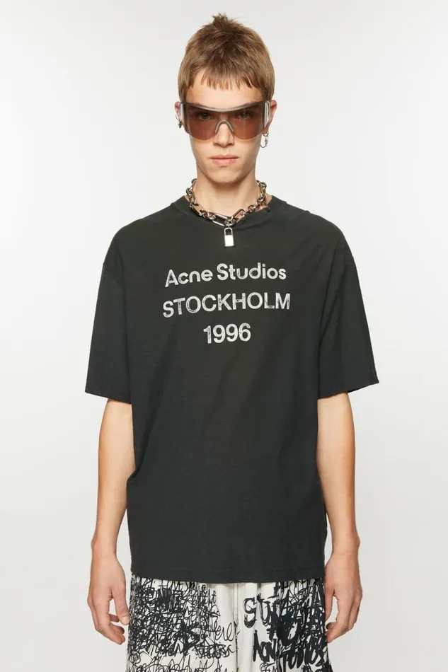 Acne Studios Logo Tshirt 8211 Relaxed Fit Faded Black Women Tshirts