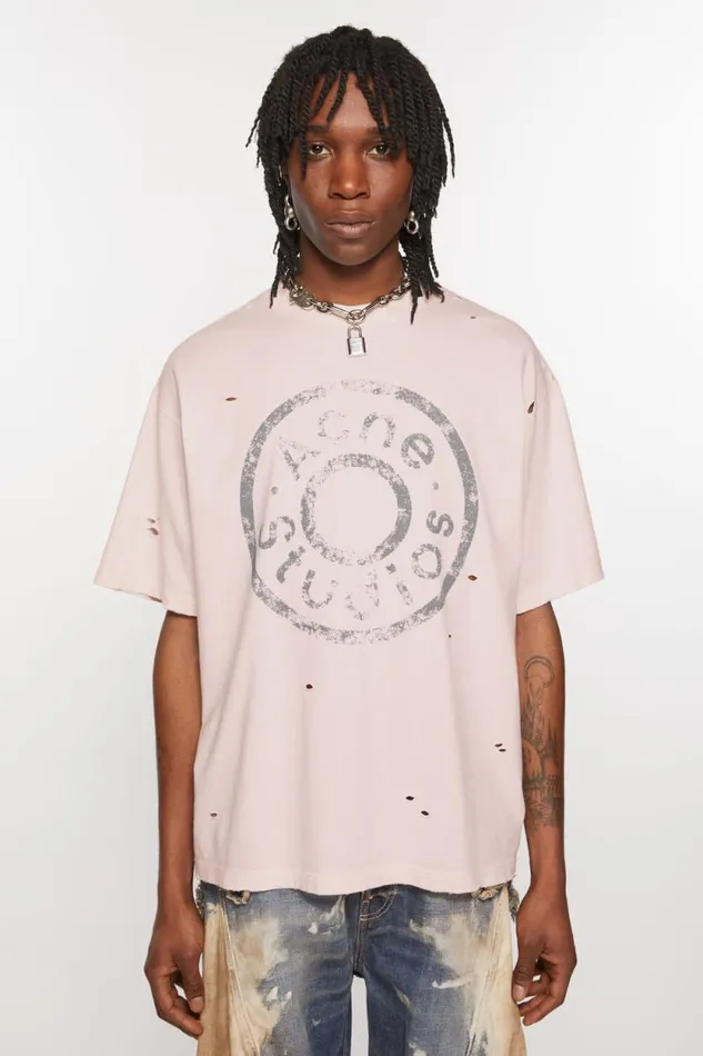 Acne Studios Logo Tshirt 8211 Relaxed Fit Faded Pink Men Tshirts