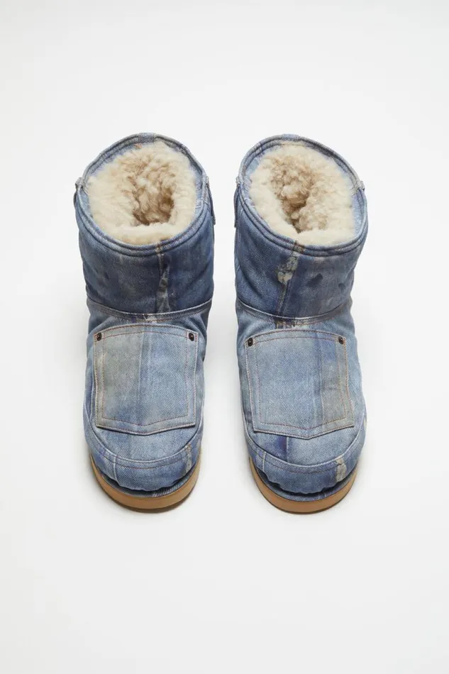 Acne Studios Low Boots Printed Leather Multi Blue Men Shoes