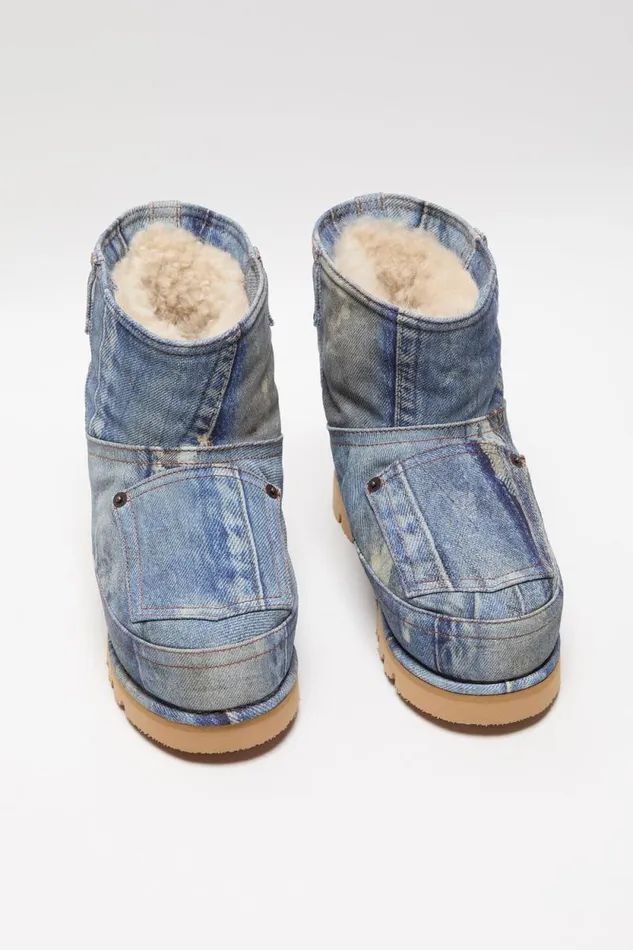 Acne Studios Low Boots Printed Leather Multi Blue Men Shoes