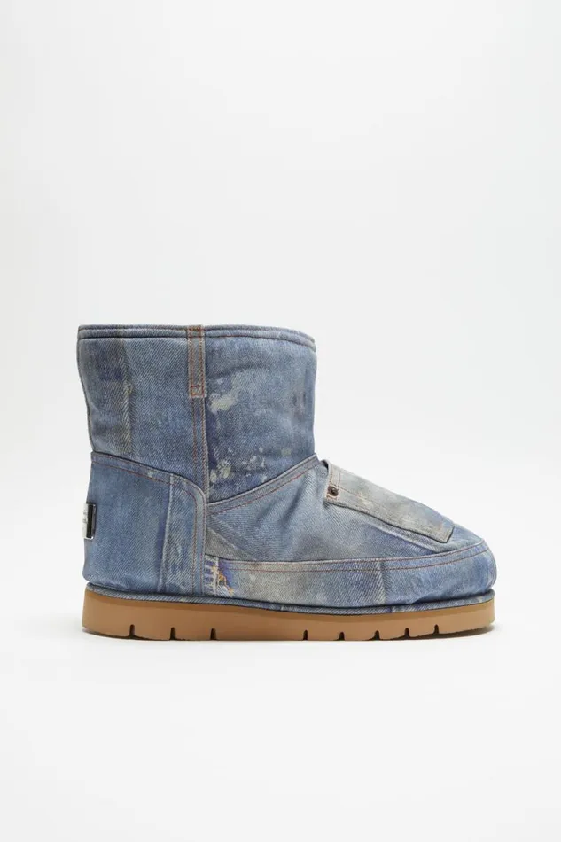 Acne Studios Low Boots Printed Leather Multi Blue Men Shoes