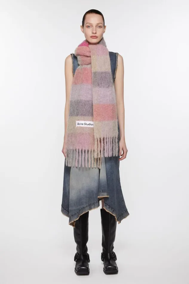 Acne Studios Mohair Checked Scarf Fuchsialilacpink Women Scarves
