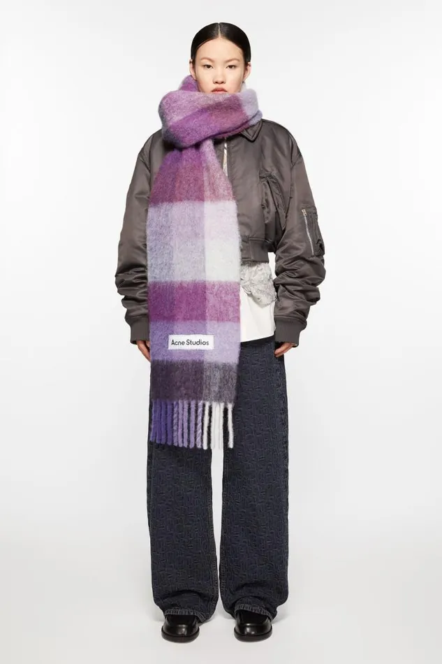 Acne Studios Mohair Checked Scarf Purplewhite Men Scarves