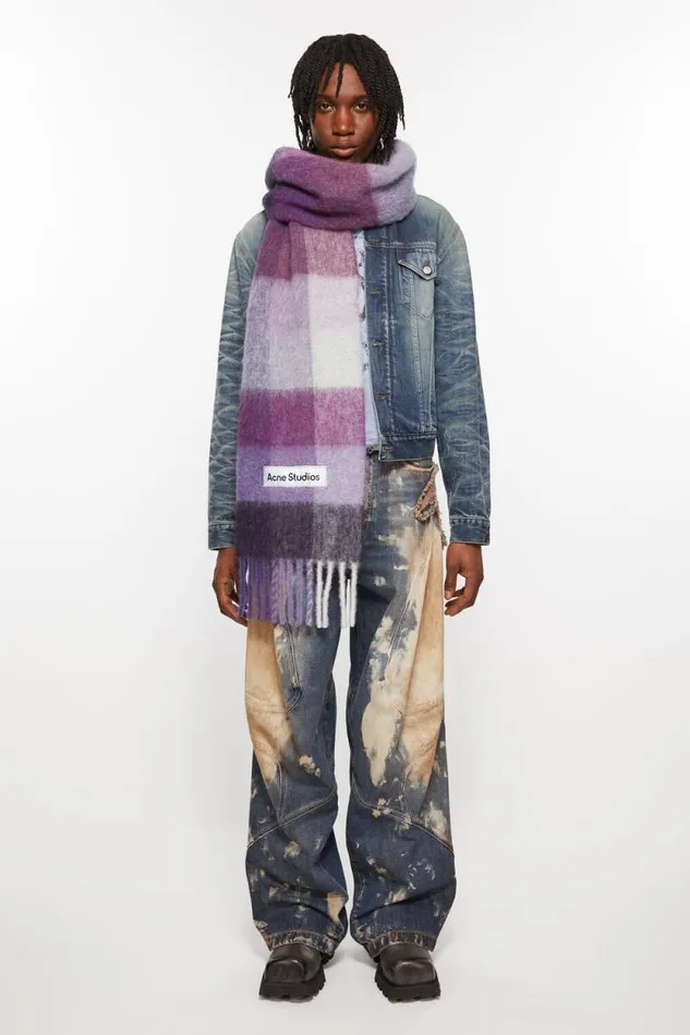 Acne Studios Mohair Checked Scarf Purplewhite Men Scarves