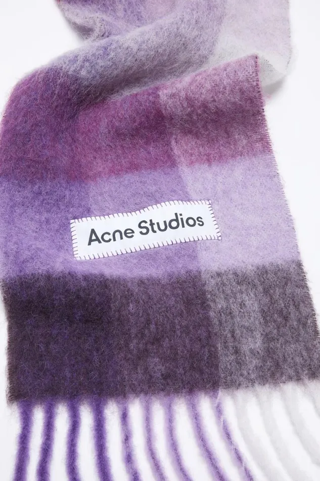 Acne Studios Mohair Checked Scarf Purplewhite Men Scarves