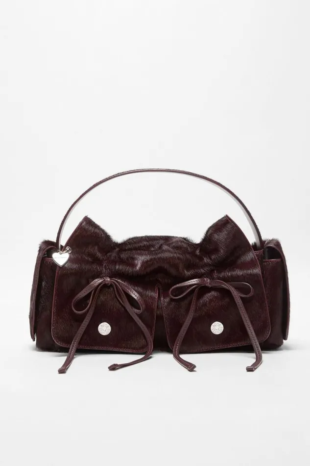 Acne Studios Multipocket Furry Leather Bag Dark Burgundy Men Bags