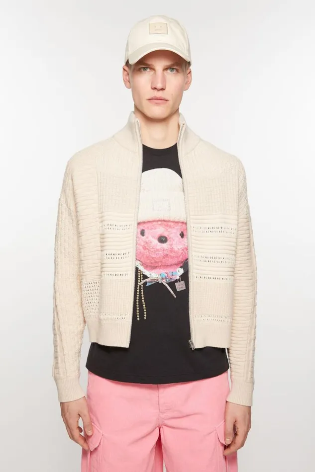 Acne Studios Patchwork Knit Cardigan Oatmeal Melange Men Knitwear