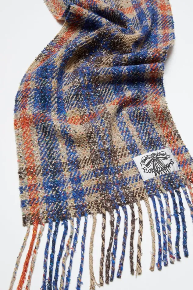 Acne Studios Plaid Fringe Scarf Beigeblue Women Scarves