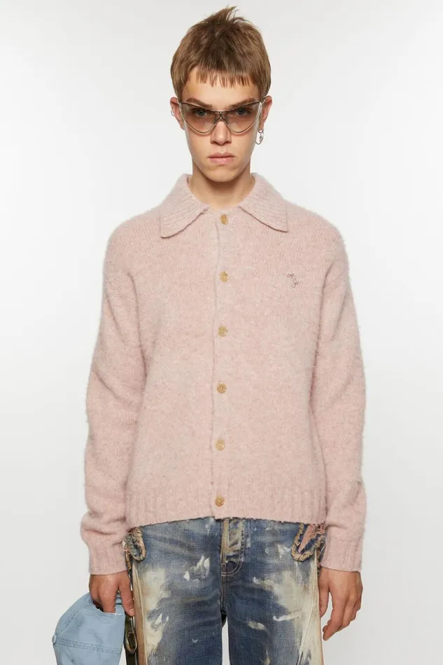 Acne Studios Polo Wool Cardigan Pink Melange Men Knitwear