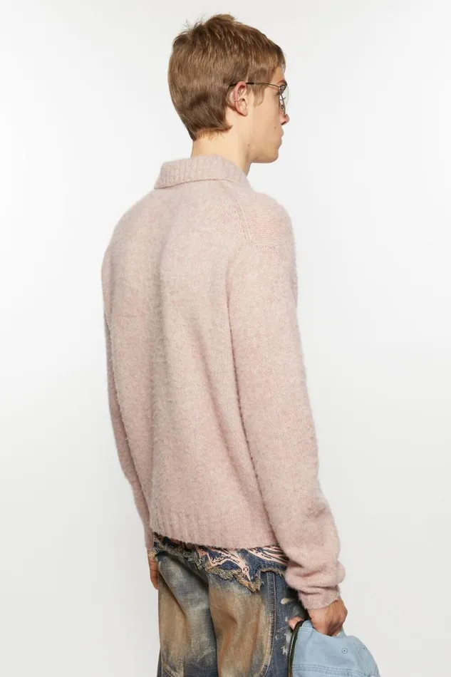 Acne Studios Polo Wool Cardigan Pink Melange Men Knitwear Acne Studios Polo Wool Cardigan Pink Melange Men Knitwear