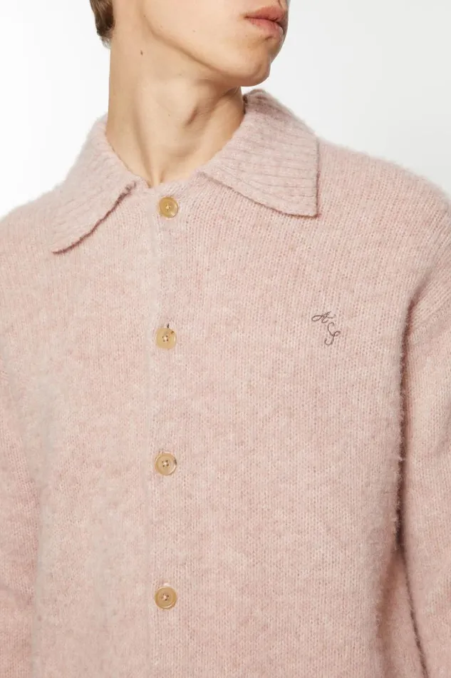 Acne Studios Polo Wool Cardigan Pink Melange Men Knitwear Acne Studios Polo Wool Cardigan Pink Melange Men Knitwear