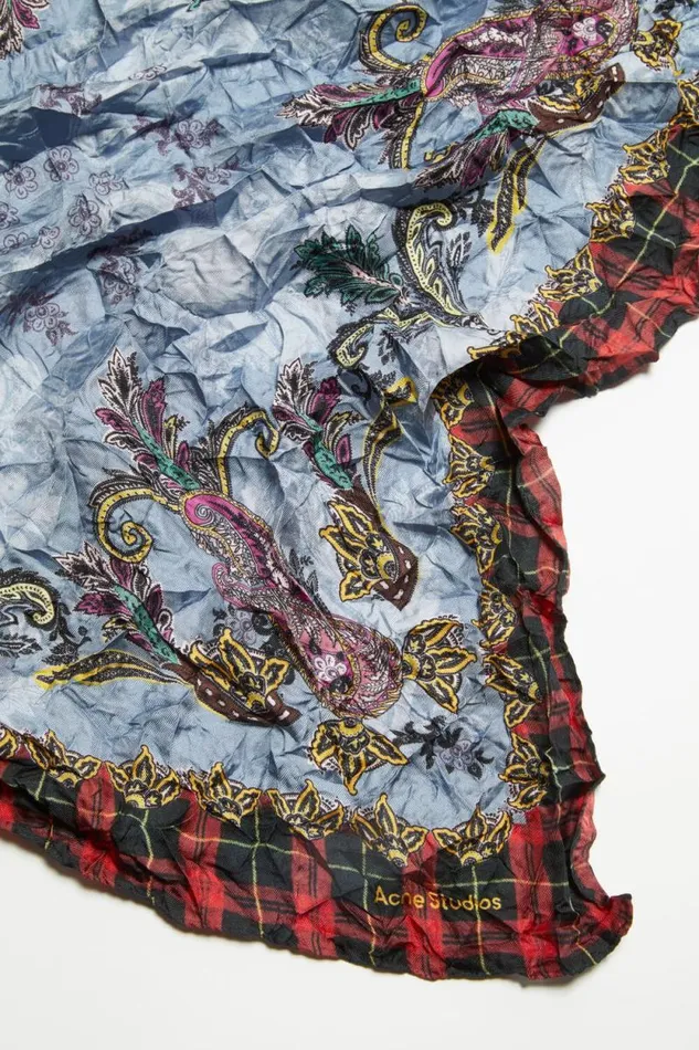 Acne Studios Print Silk Scarf Bluered Men Scarves Acne Studios Print Silk Scarf Bluered Men Scarves
