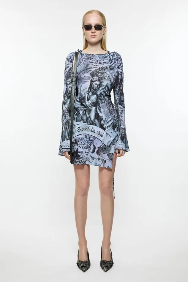 Acne Studios Printed Wrap Dress Multi Grey Women Dresses