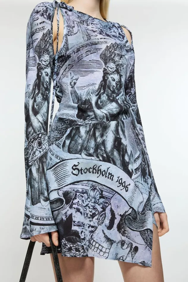 Acne Studios Printed Wrap Dress Multi Grey Women Dresses Acne Studios Printed Wrap Dress Multi Grey Women Dresses