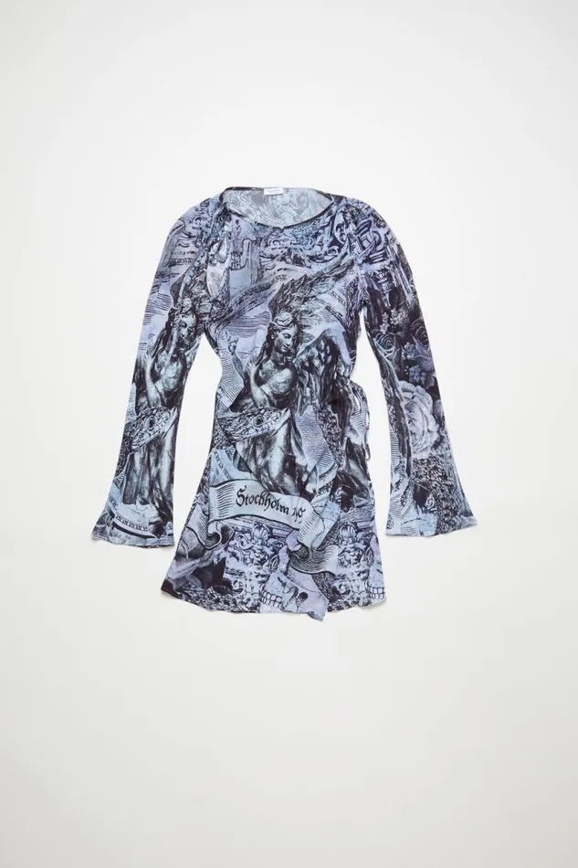 Acne Studios Printed Wrap Dress Multi Grey Women Dresses Acne Studios Printed Wrap Dress Multi Grey Women Dresses