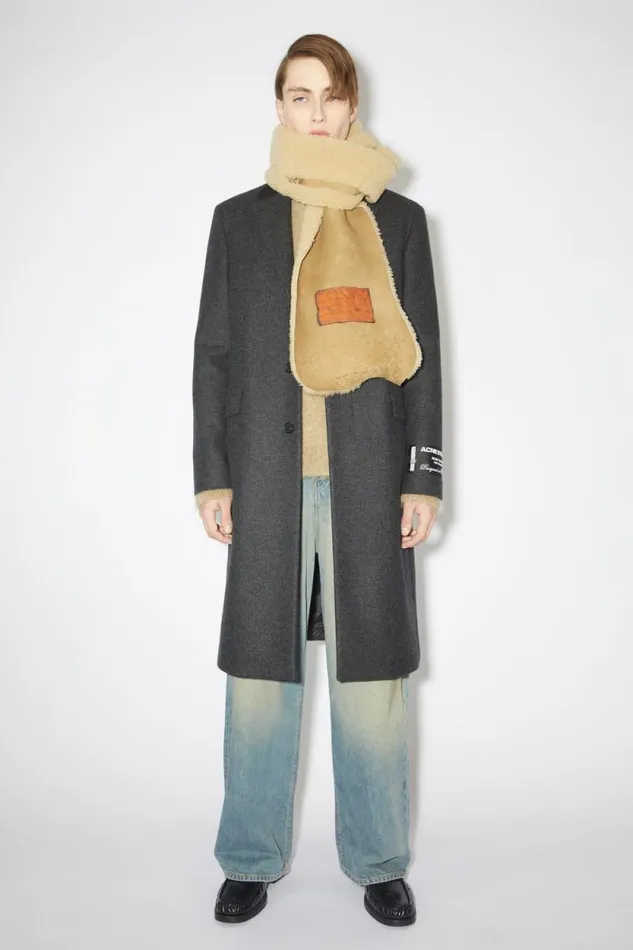 Acne Studios Singlebreasted Wool Blend Coat Dark Grey Melange Men Outerwear