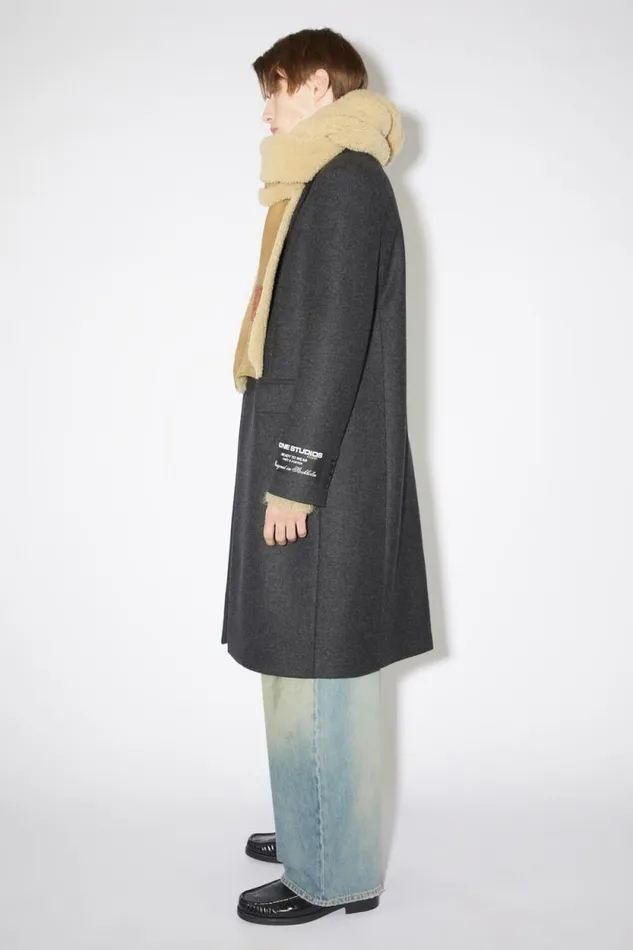 Acne Studios Singlebreasted Wool Blend Coat Dark Grey Melange Men Outerwear
