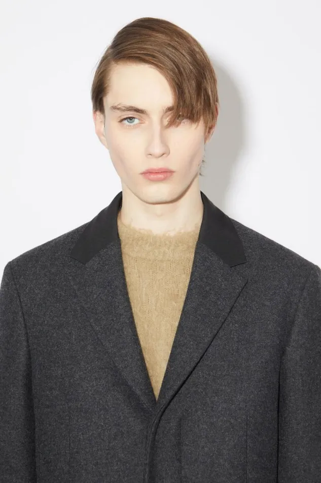 Acne Studios Singlebreasted Wool Blend Coat Dark Grey Melange Men Outerwear