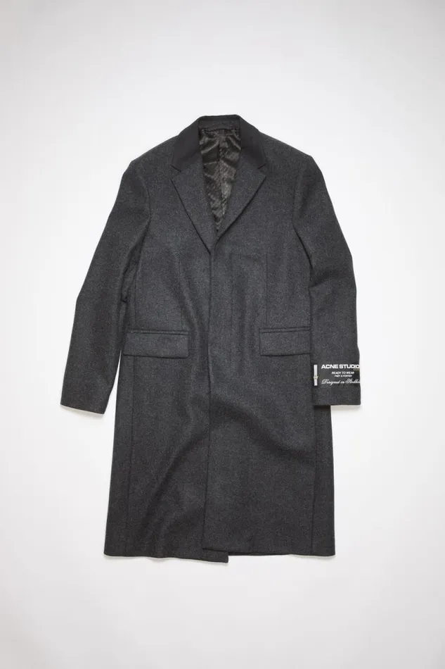 Acne Studios Singlebreasted Wool Blend Coat Dark Grey Melange Men Outerwear