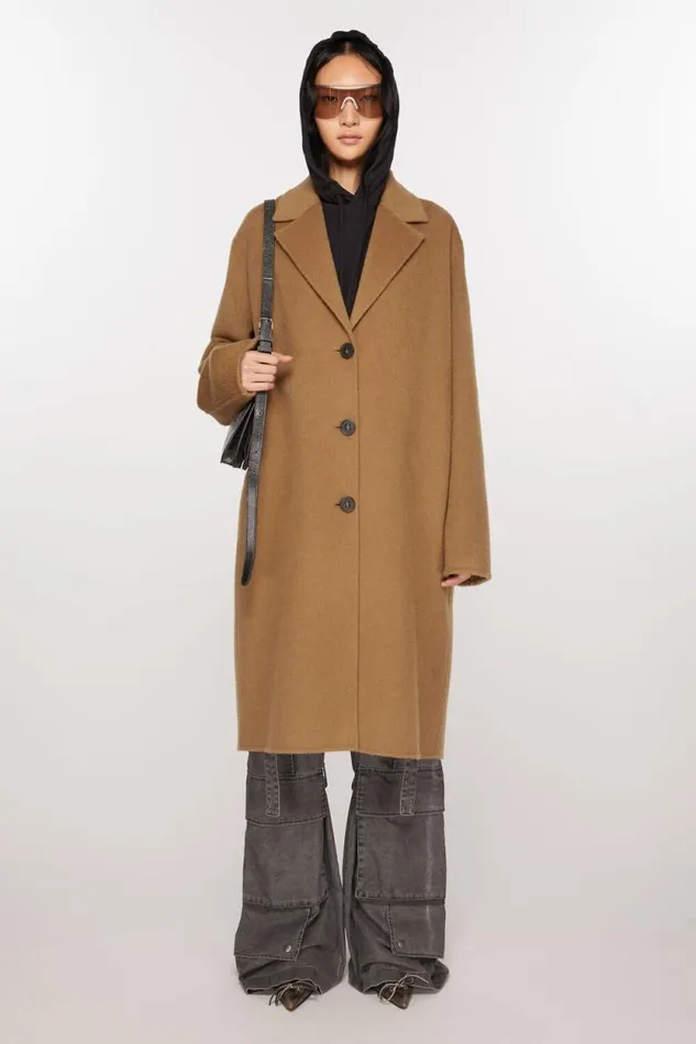 Acne Studios Singlebreasted Wool Coat Camel Beige Women Outerwear