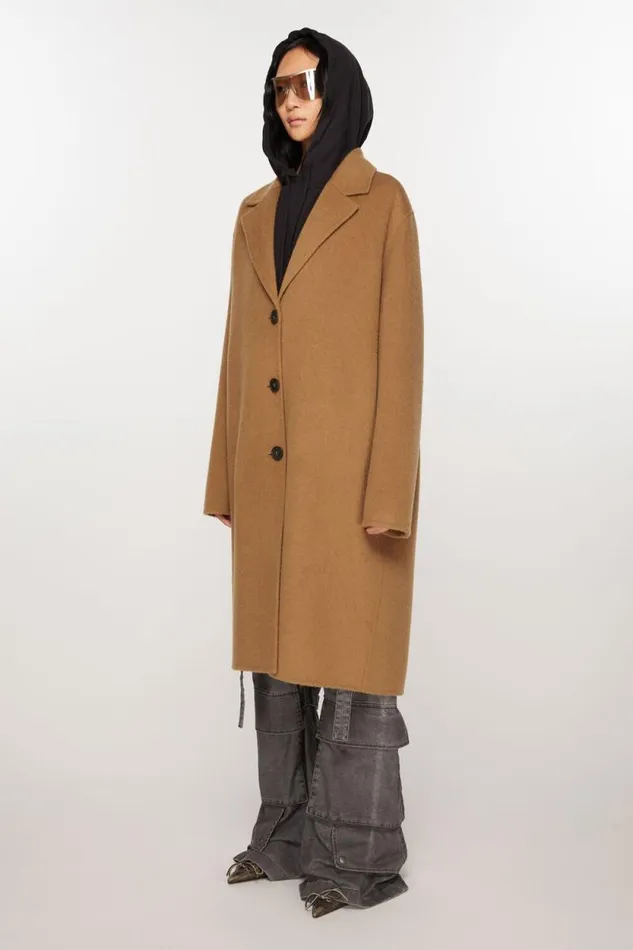 Acne Studios Singlebreasted Wool Coat Camel Beige Women Outerwear