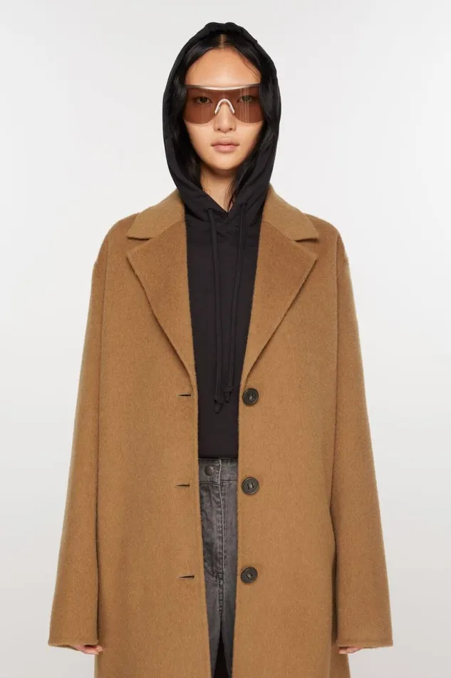 Acne Studios Singlebreasted Wool Coat Camel Beige Women Outerwear