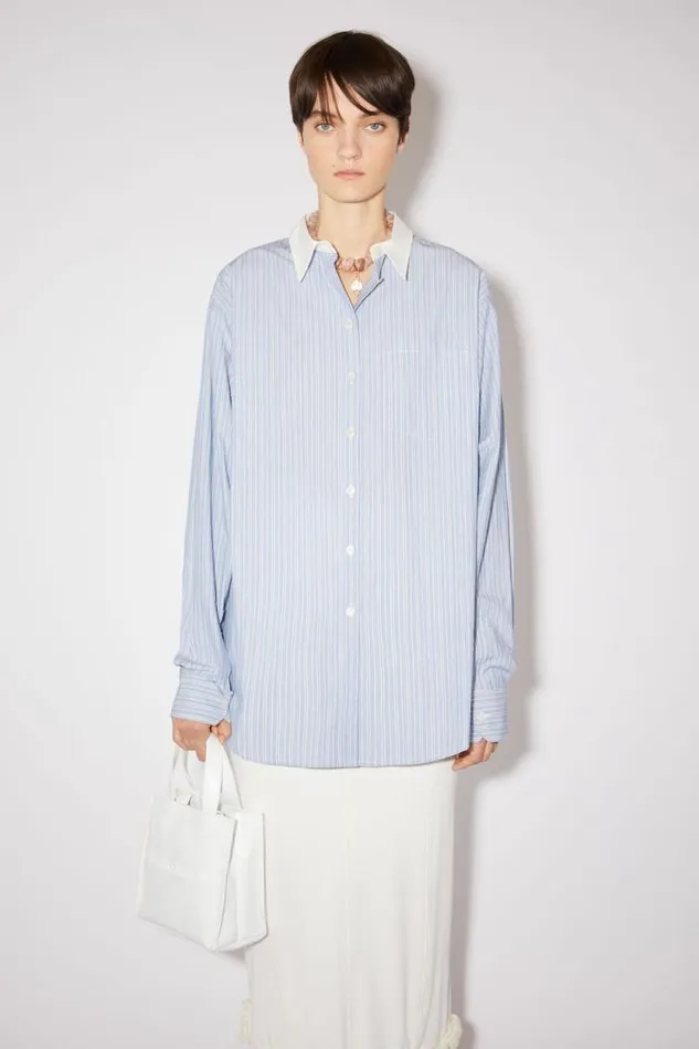 Acne Studios Striped Cotton Shirt Bluewhite Women Shirts and Blouses