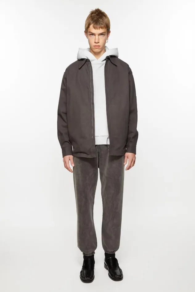 Acne Studios Twill Zipper Overshirt Jacket Stone Black Men Outerwear
