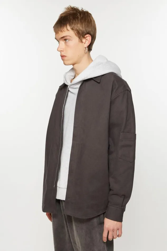 Acne Studios Twill Zipper Overshirt Jacket Stone Black Men Outerwear