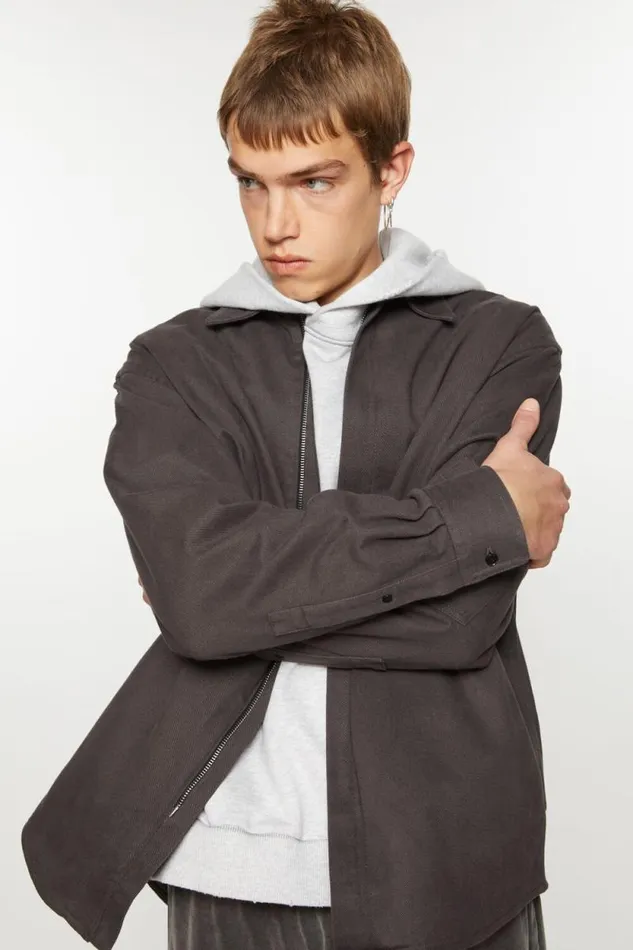 Acne Studios Twill Zipper Overshirt Jacket Stone Black Men Outerwear