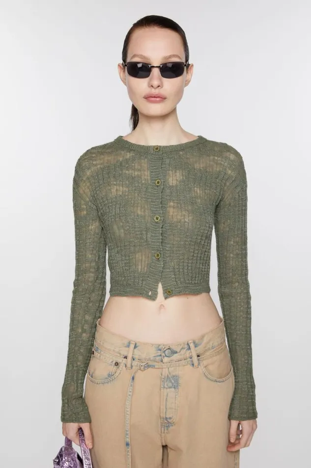 Acne Studios Wide Rib Cardigan Seagrass Green Women Knitwear