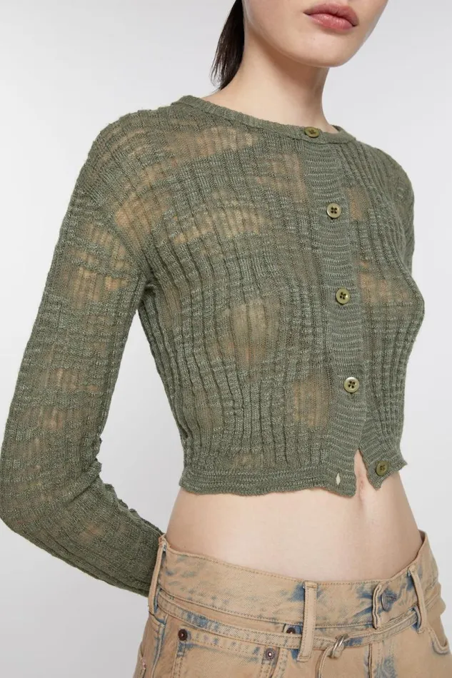 Acne Studios Wide Rib Cardigan Seagrass Green Women Knitwear Acne Studios Wide Rib Cardigan Seagrass Green Women Knitwear
