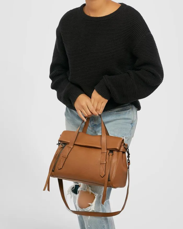 Aimee Kestenberg Satchels Women Bali Double Entry Satchel Chestnut Brown With Gunmetal