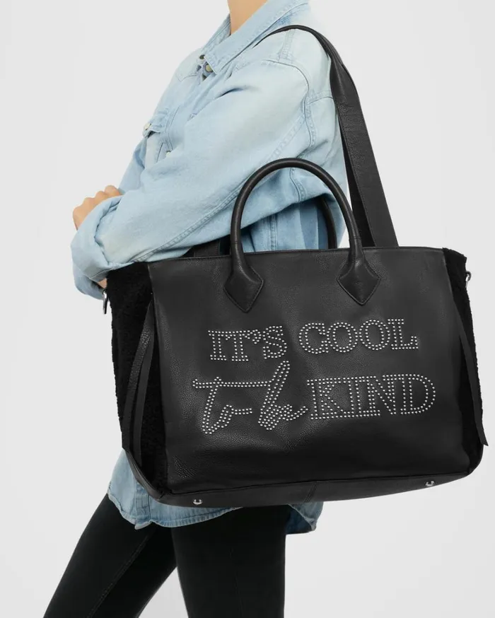 Aimee Kestenberg Tote Bags Women Speak Up Novelty Large Tote Black Shearling