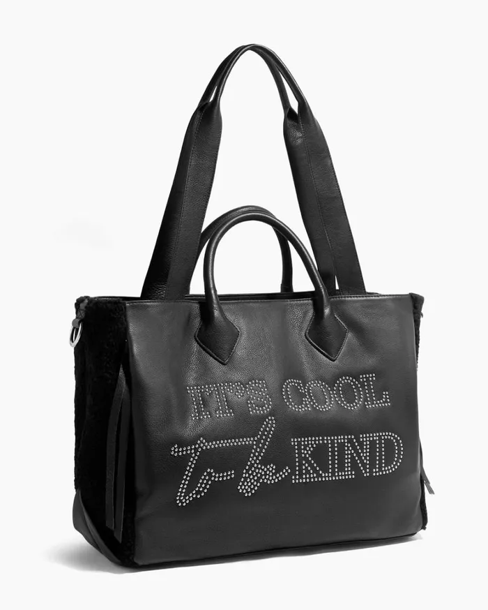 Aimee Kestenberg Tote Bags Women Speak Up Novelty Large Tote Black Shearling