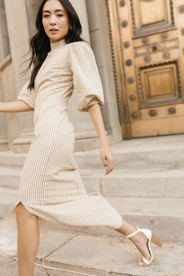 Alex Gingham Dress In Taupe Taupe Women Bohme Dresses
