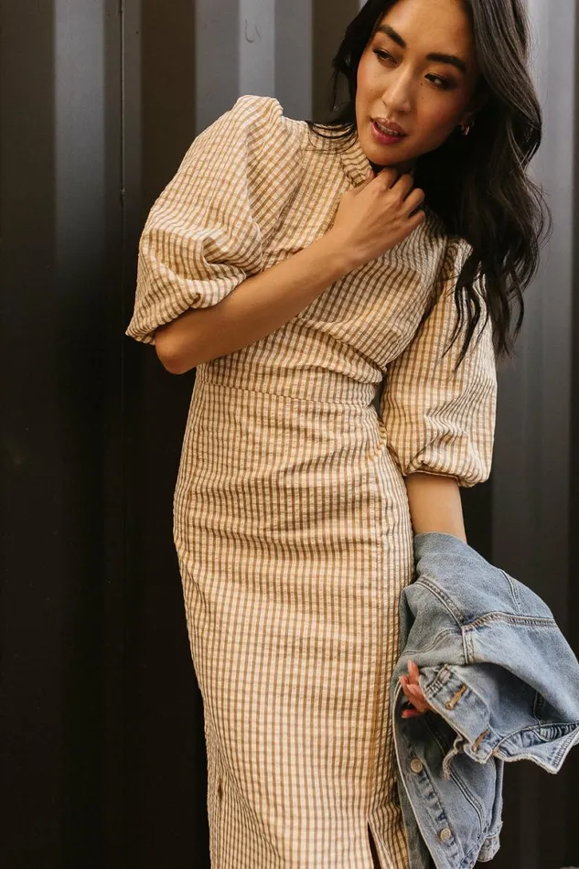 Alex Gingham Dress In Taupe Taupe Women Bohme Dresses